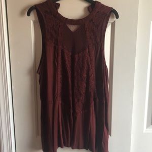 Sleeveless maroon lace top